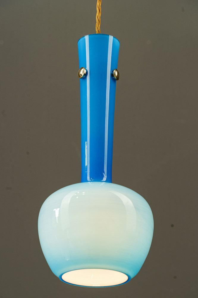 Pendant Lamp with Blue Glass Shade, Vienna, 1960s