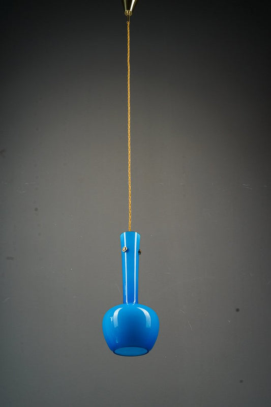 Pendant Lamp with Blue Glass Shade, Vienna, 1960s