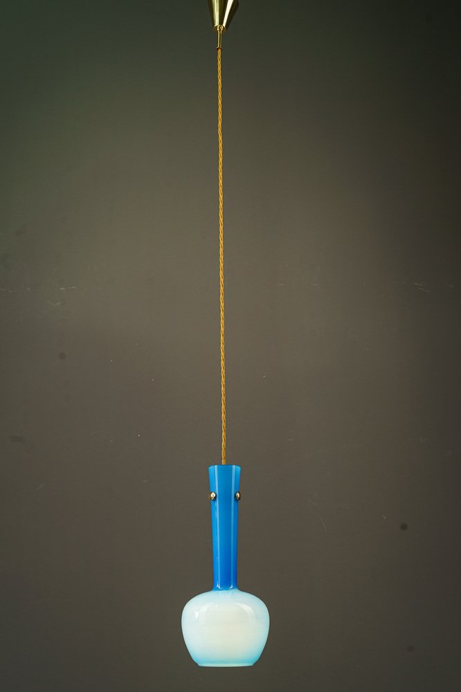 Pendant Lamp with Blue Glass Shade, Vienna, 1960s