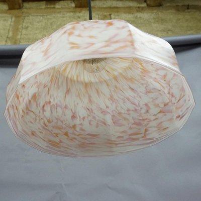 Pendant Lamp with White and Pink Glass Shade, 1950s-KJP-1149112