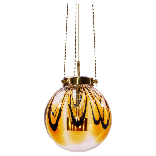 Pendant Light in Amber Murano Glass & Gilt-Brass, 1960s, Germany