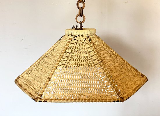 Pendant Light in Straw & Bamboo, 1970s-NPC-1324744