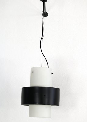 Pendant Light inSatin Glass with Black Painted Aluminum Ring from Stilnovo, 1950s-AA-1778466