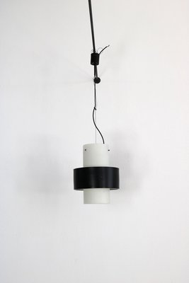 Pendant Light inSatin Glass with Black Painted Aluminum Ring from Stilnovo, 1950s-AA-1778466