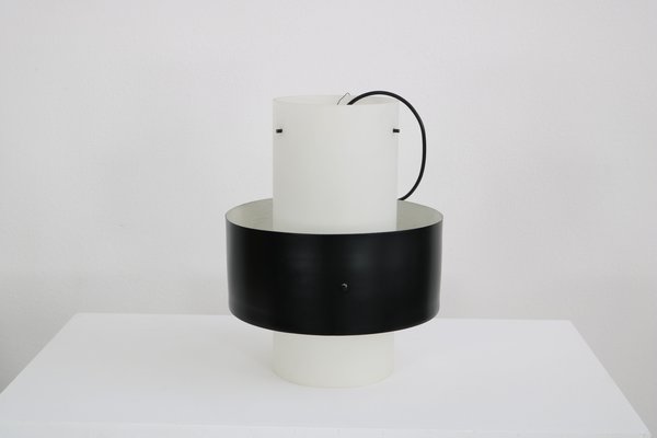 Pendant Light inSatin Glass with Black Painted Aluminum Ring from Stilnovo, 1950s-AA-1778466