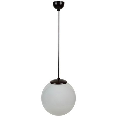 Pendant Light with Round Opaline Glass Shade and Bakelite Elements, 1930s-BAF-763372