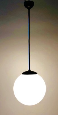 Pendant Light with Round Opaline Glass Shade and Bakelite Elements, 1930s-BAF-763372