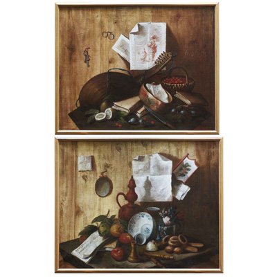 Pendant Still Lifes, Mid-1700s, Oil on Canvases, Set of 2-TBU-2034044