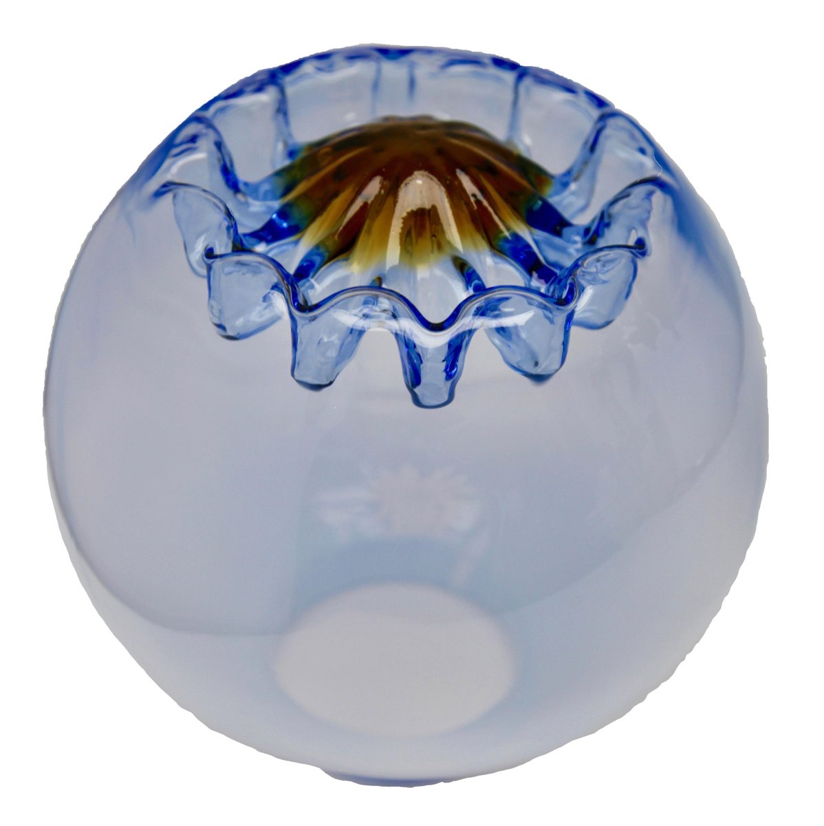 Pendant with 3 Globes of Clear Glass with Orange and Blue Inclusions from Mazzega