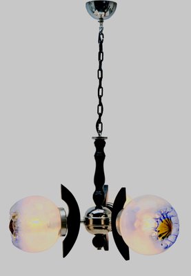 Pendant with 3 Globes of Clear Glass with Orange and Blue Inclusions from Mazzega-MJY-1149041