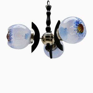 Pendant with 3 Globes of Clear Glass with Orange and Blue Inclusions from Mazzega-MJY-1149041