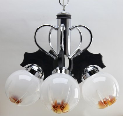 Pendant with 5 Globes of Clear Glass with Orange Inclusions from Mazzega-MJY-1148831