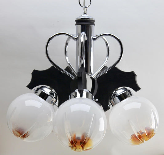 Pendant with 5 Globes of Clear Glass with Orange Inclusions from Mazzega