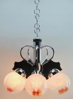 Pendant with 5 Globes of Clear Glass with Orange Inclusions from Mazzega-MJY-1148831