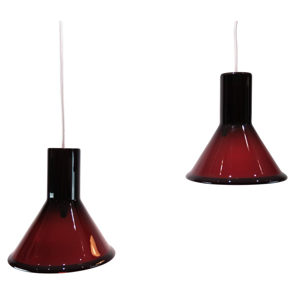 Pendants in Reddish Color from Holmegaard, 1950s, Set of 2