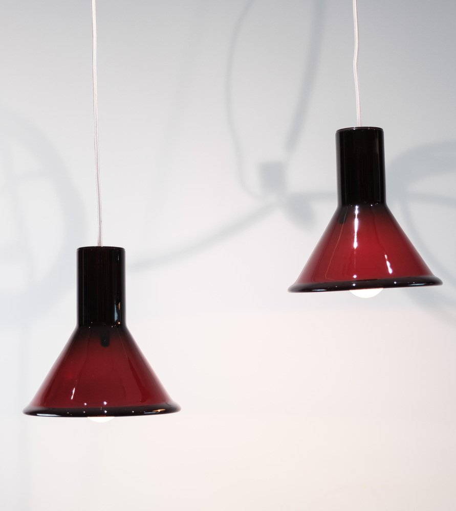 Pendants in Reddish Color from Holmegaard, 1950s, Set of 2