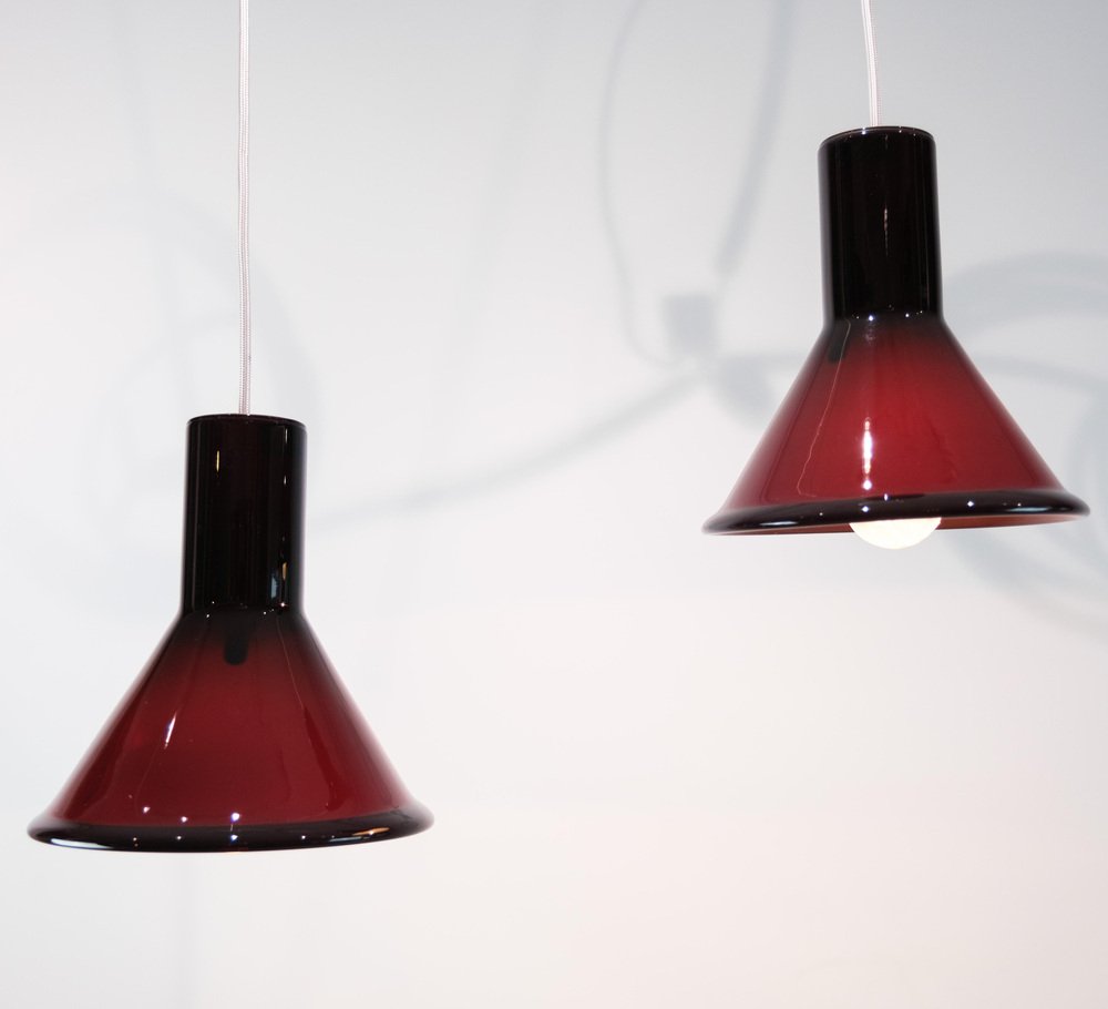 Pendants in Reddish Color from Holmegaard, 1950s, Set of 2