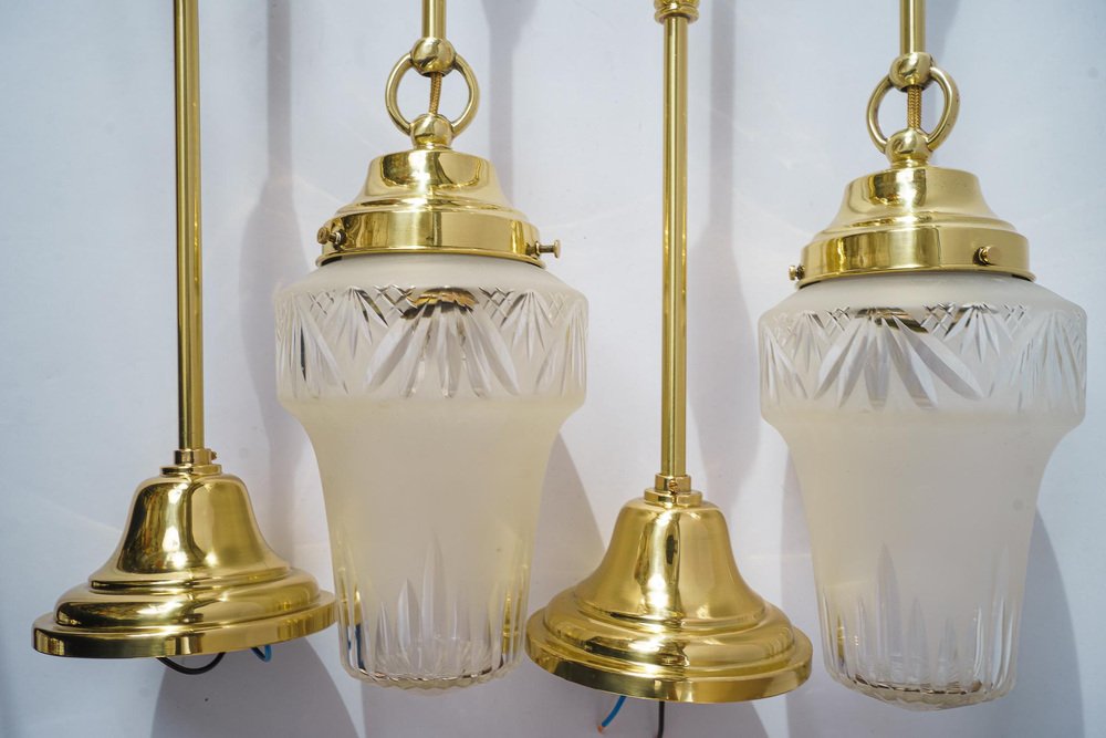 Pendants with Cut Glass Shades, Vienna, 1920s, Set of 4