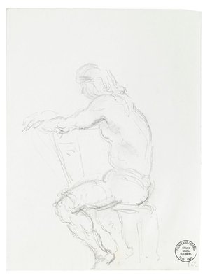 Pensive Man - Original Pencil Drawing by S. Goldberg - Mid 20th Century Mid 20th Century-ZCI-762056