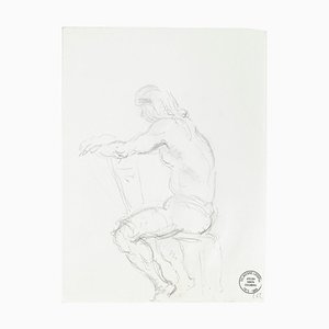 Pensive Man - Original Pencil Drawing by S. Goldberg - Mid 20th Century Mid 20th Century-ZCI-762056