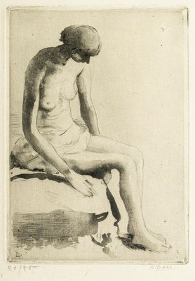 Pensive Nude - Etching and Aquatint by Anna Bass - Late 20th Century Late 20th Century-ZCI-760764