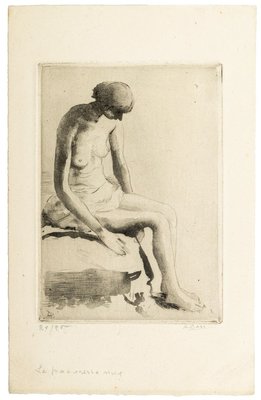 Pensive Nude - Etching and Aquatint by Anna Bass - Late 20th Century Late 20th Century-ZCI-760764