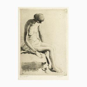 Pensive Nude - Etching and Aquatint by Anna Bass - Late 20th Century Late 20th Century-ZCI-760764