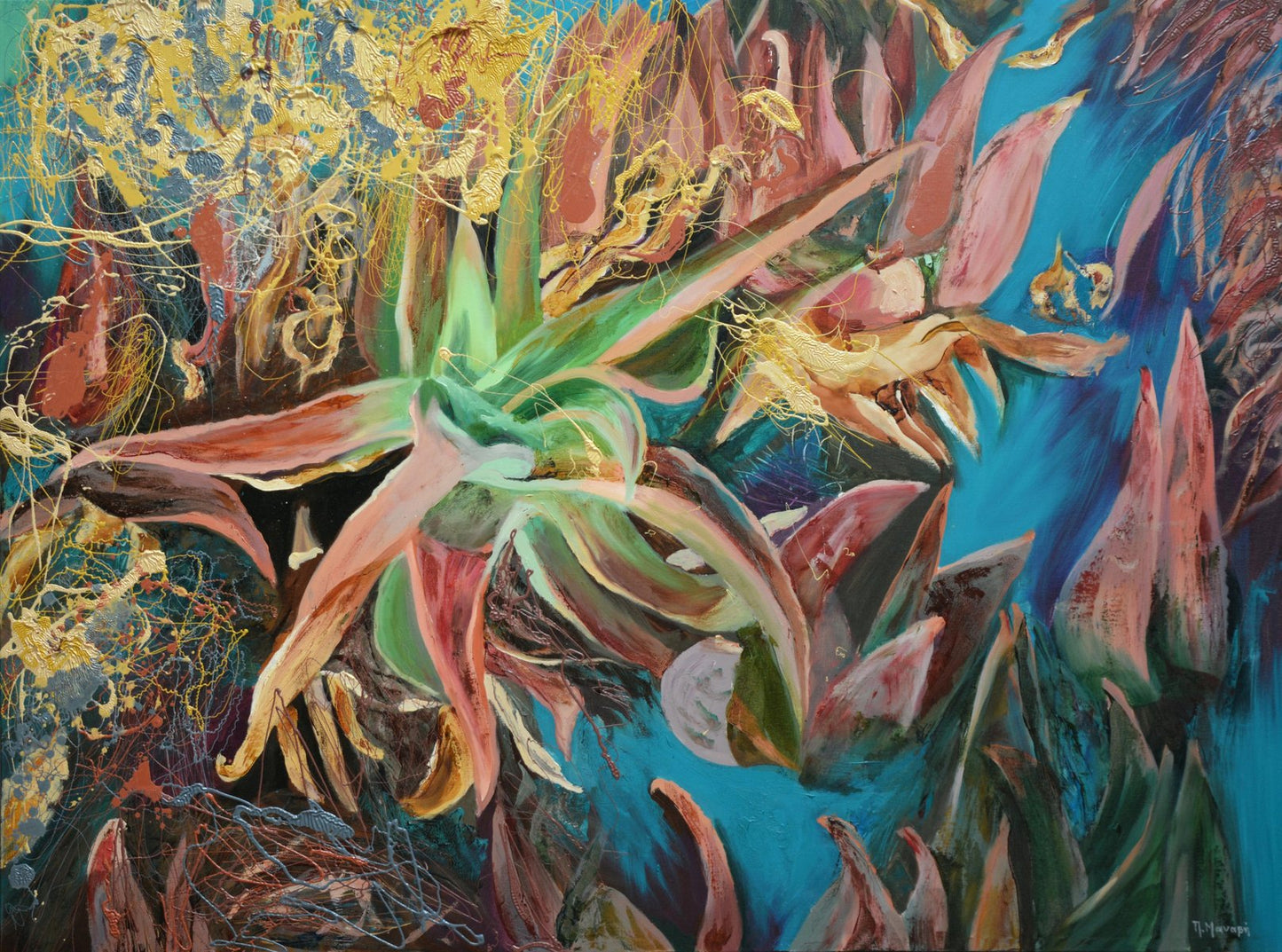 Peny Manavi, Cactus 2, 2020, Oil and Printing Ink on Canvas