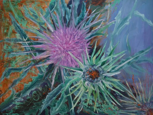 Peny Manavi, Flora Mirabilis, Thistle 4, 2021, Oil and Printing Ink on Canvas-CHG-2025652