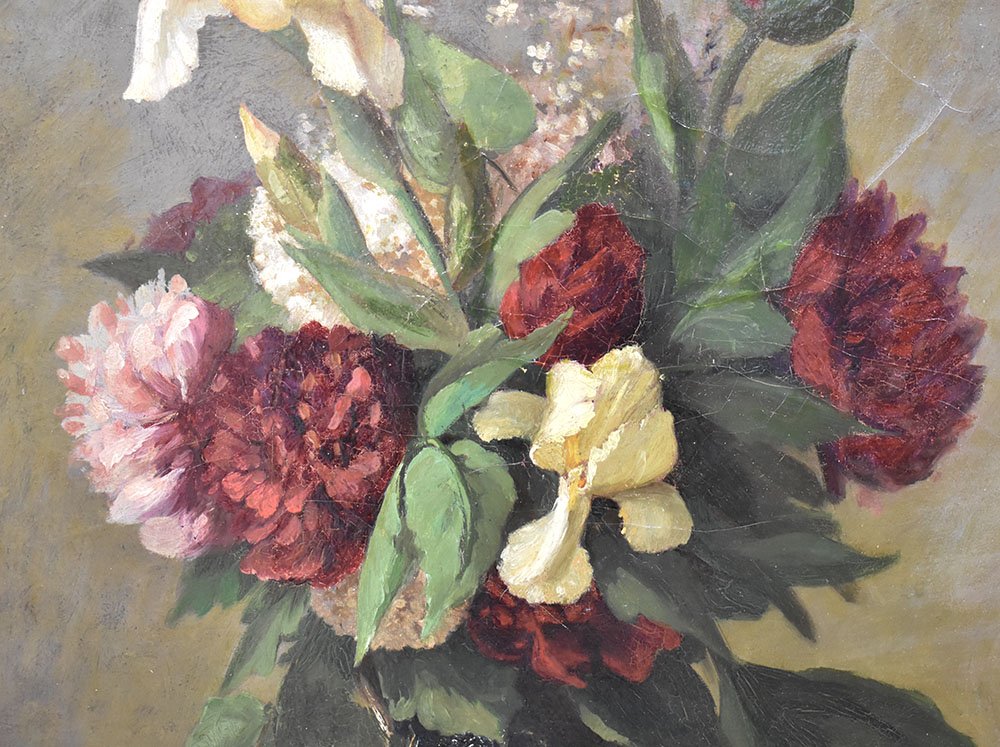 Peonies and Irises Still Life, 1881, Oil on Canvas, Framed