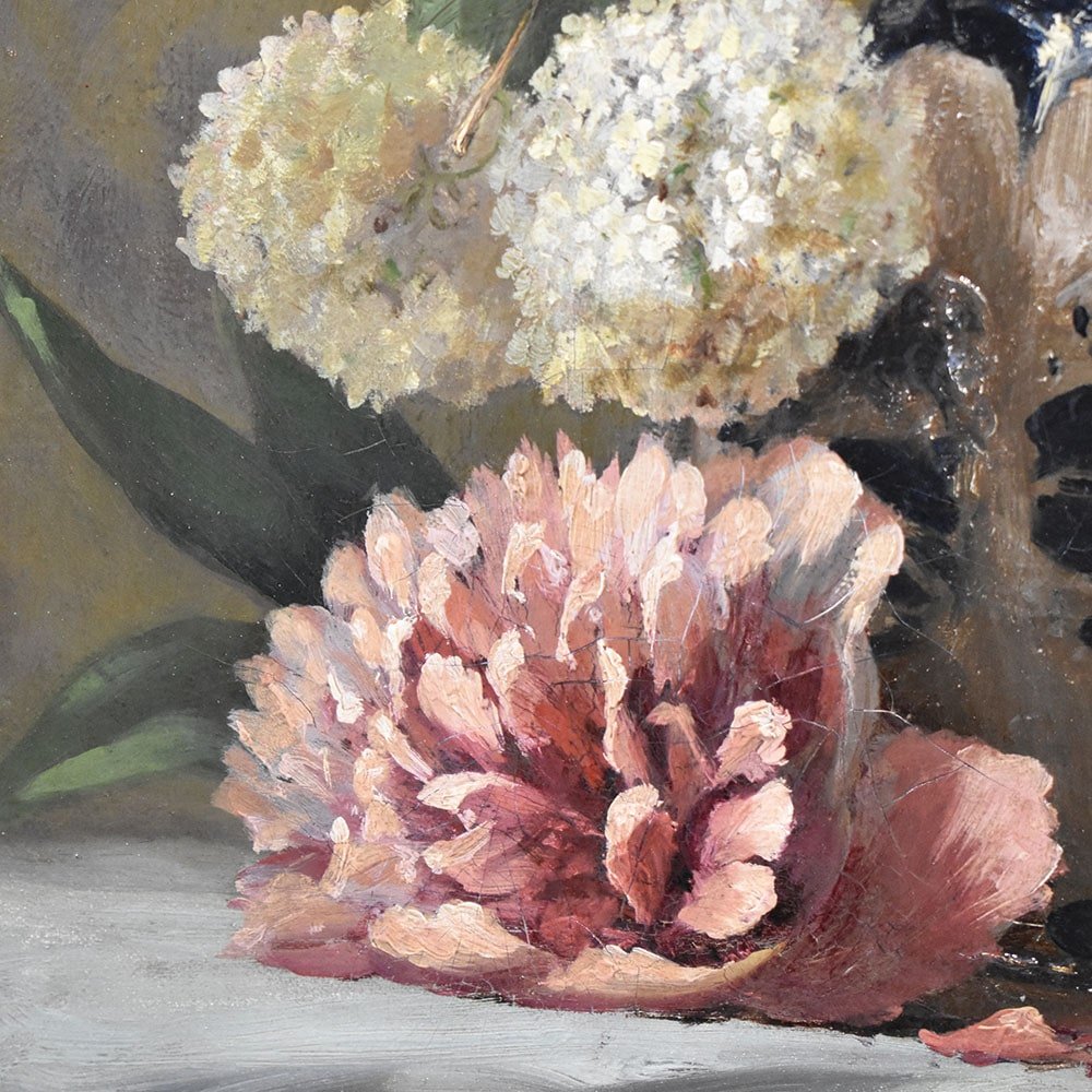 Peonies and Irises Still Life, 1881, Oil on Canvas, Framed