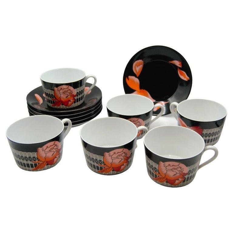 Peonies Porcelain Tea or Chocolate Cups from Hermès, Set of 6