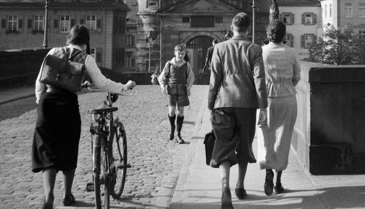 People on Old Bridge at Neckar to Heidelberg, Germany 1936, Printed 2021