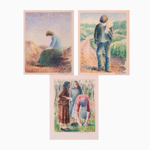 Pere Ventura Julia, 20th-century, Watercolor on Paper, Framed, Set of 3-AOI-1155501