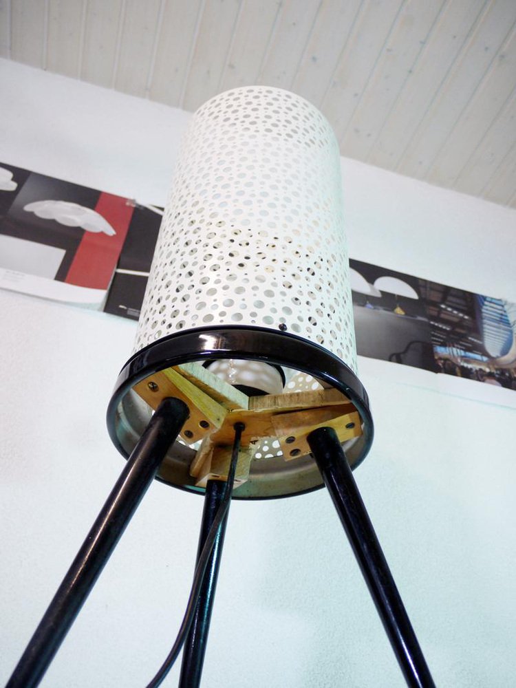 Perforated Metal Floor Lamp in Black and White in the Style of Stilnovo, Italy, 1950s