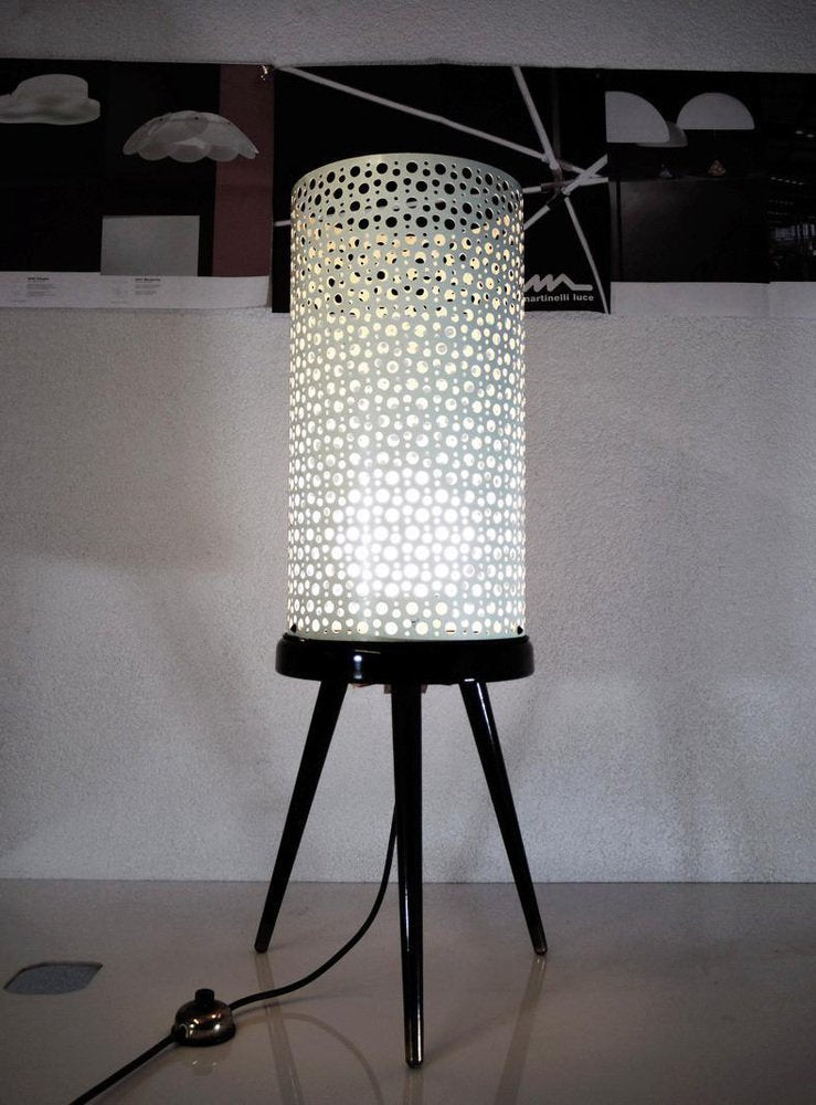 Perforated Metal Floor Lamp in Black and White in the Style of Stilnovo, Italy, 1950s