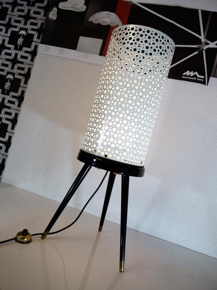 Perforated Metal Floor Lamp in Black and White in the Style of Stilnovo, Italy, 1950s