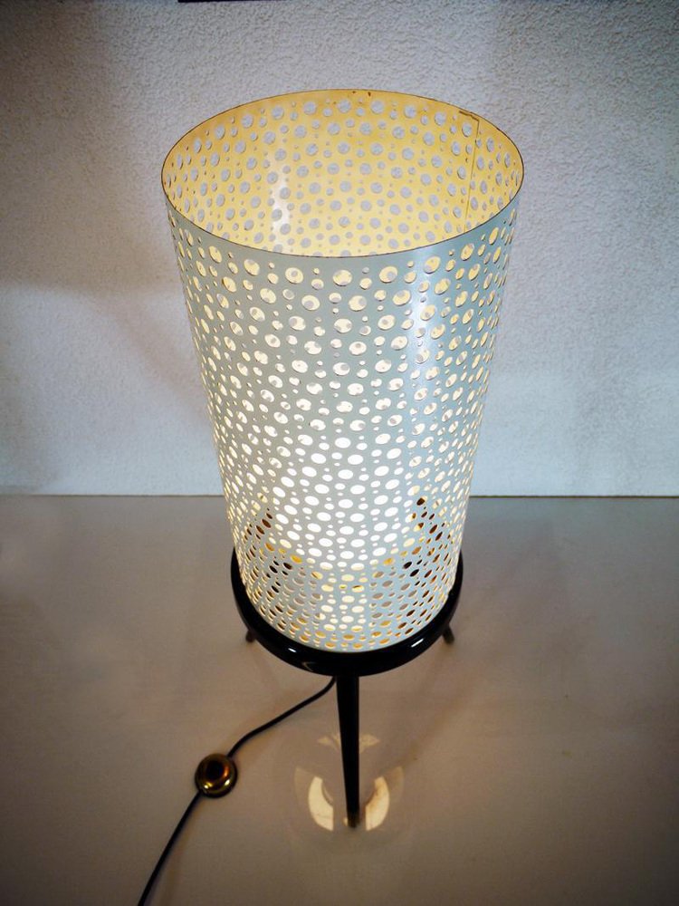 Perforated Metal Floor Lamp in Black and White in the Style of Stilnovo, Italy, 1950s