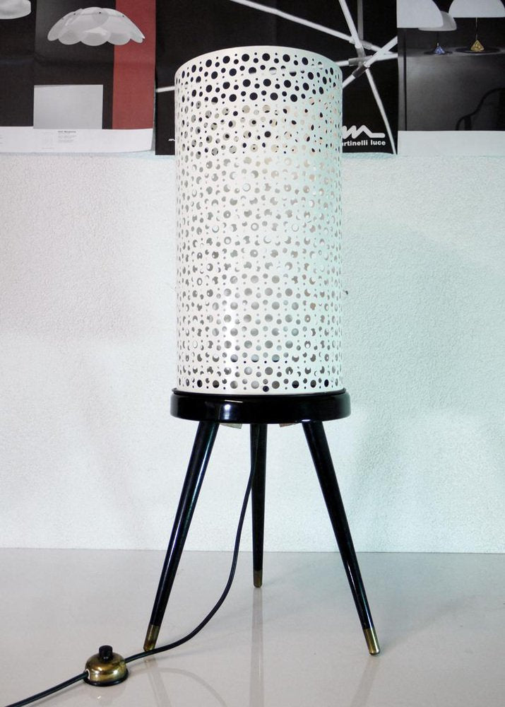 Perforated Metal Floor Lamp in Black and White in the Style of Stilnovo, Italy, 1950s