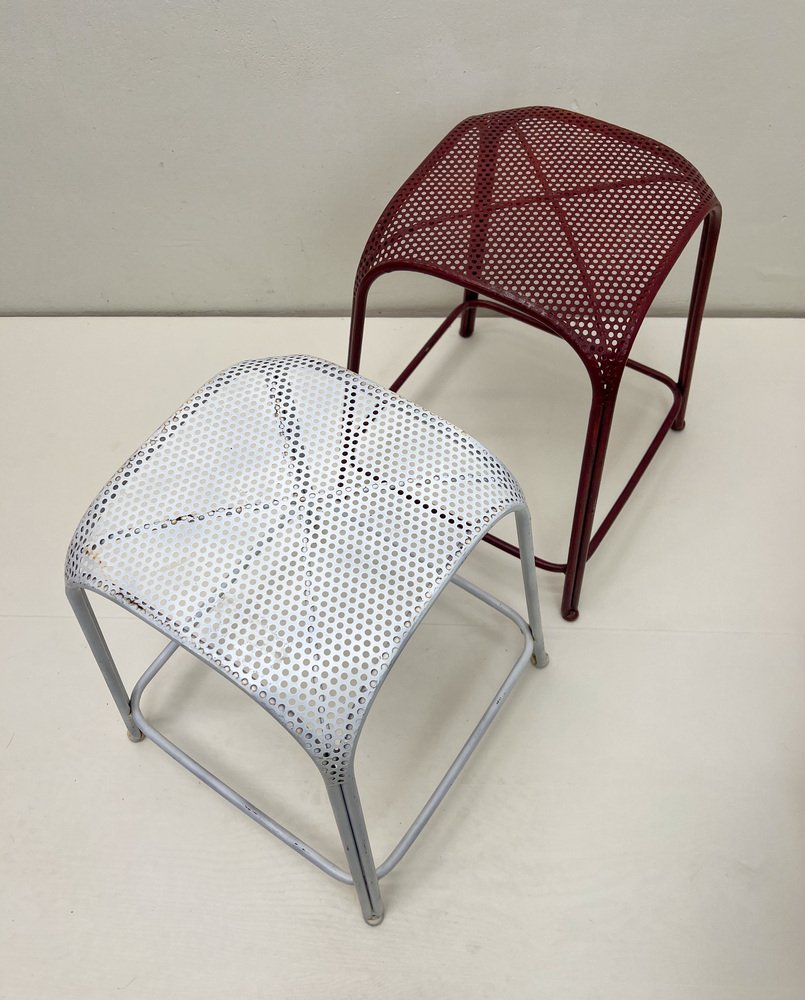 Perforated Metal Stools in the style of Maurizio Tempestini, 1980s, Set of 2