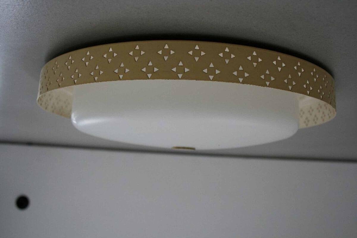 Perforated Sheet Brass Ceiling Lamp in the style of Mathieu Mategot, 1960s