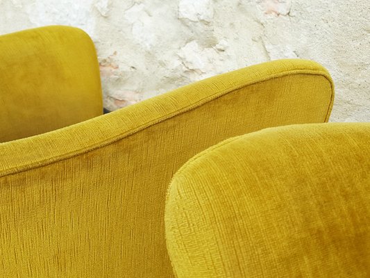 Perla Armchairs in Yellow Velvet and Wood by Guglielmo Veronesi for Isa Bergamo, 1952, Set of 2-RD-1764419