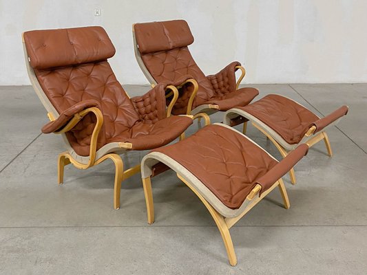 Pernilla 69 Lounge Chair with Ottoman by Bruno Mathsson for Dux, 1990s, Set of 4-WMP-1843405