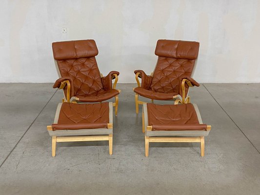 Pernilla 69 Lounge Chair with Ottoman by Bruno Mathsson for Dux, 1990s, Set of 4-WMP-1843405