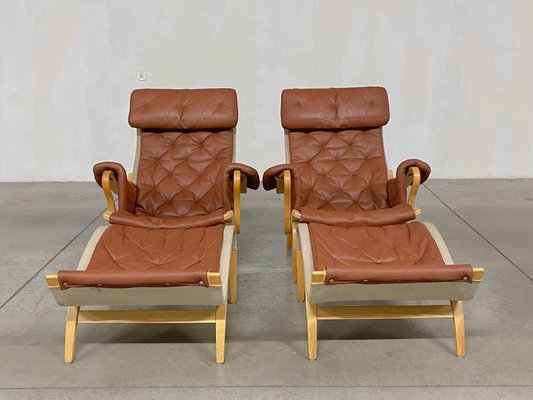 Pernilla 69 Lounge Chair with Ottoman by Bruno Mathsson for Dux, 1990s, Set of 4-WMP-1843405