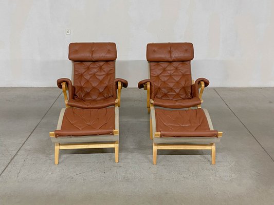 Pernilla 69 Lounge Chair with Ottoman by Bruno Mathsson for Dux, 1990s, Set of 4-WMP-1843405