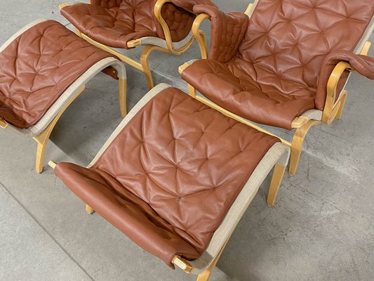 Pernilla 69 Lounge Chair with Ottoman by Bruno Mathsson for Dux, 1990s, Set of 4-WMP-1843405