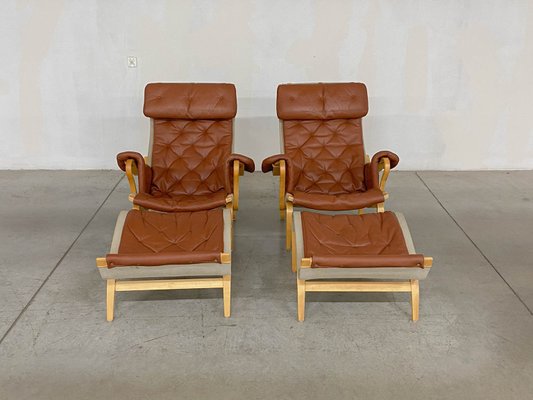 Pernilla 69 Lounge Chair with Ottoman by Bruno Mathsson for Dux, 1990s, Set of 4-WMP-1843405