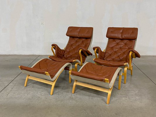 Pernilla 69 Lounge Chair with Ottoman by Bruno Mathsson for Dux, 1990s, Set of 4-WMP-1843405