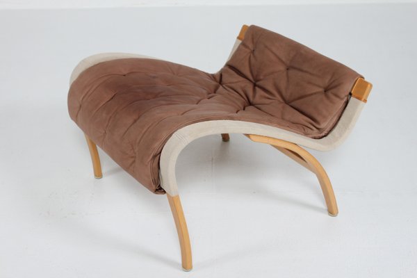 Pernilla Lounge Chair & Foot Rest in Beech and Chocolate Colored Aniline Leather by Bruno Mathsson for Dux, Sweden, 1970s-QQ-2022457